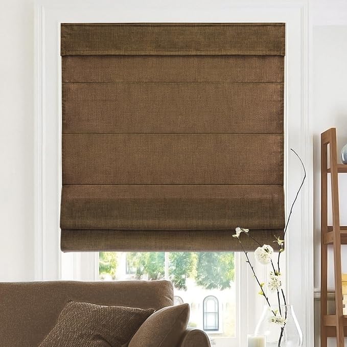 Chicology Cordless Roman Window Shade, Belgian Chocolate, 27"W x 64"H | Cordless Child-Safe, Room Darkening UV, Inside/Outside Mount, True-to-Size No Cut, Rich Textured Fabric, Spot-Clean Care Only