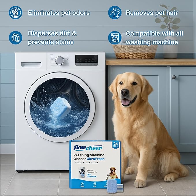 flowcheer Ice Maker Cleaner Tablets, Cleaning and Descaler for Countertop and Home Ice Machines&Washing Machine Cleaner Tablets, Septic Safe Descaler for Removing Pet Hair, Odors & Residue