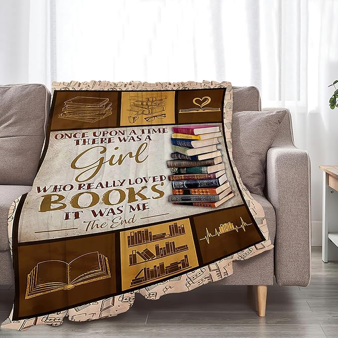 jerkboo Books Reading Blanket Throws Reading Gifts Reading Throw Blanket for Girls Kids Adults Soft Warm Cozy Fleece Blanket for Couch Sofa Bed 80""x60""