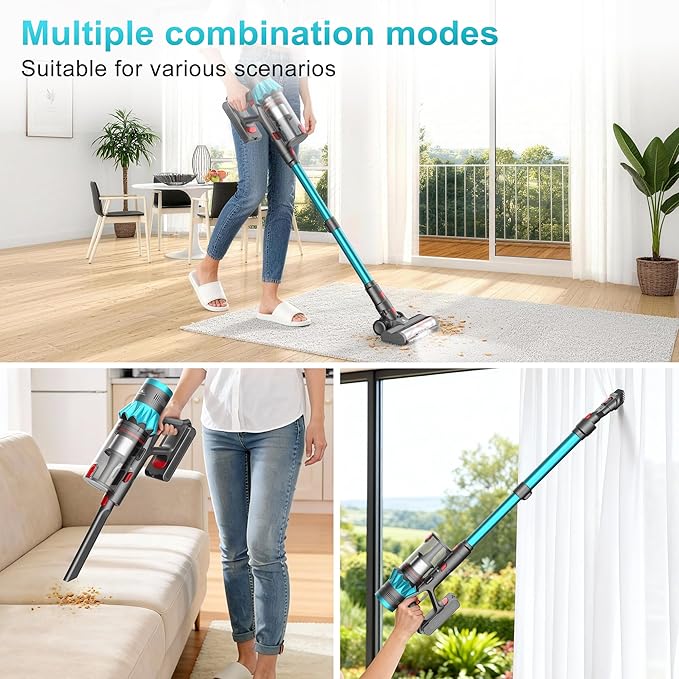 Cordless Vacuum Cleaner, 55Kpa 70Mins Stick Vacuum for Home with LED Display and Self-Standing, Vacuum with Anti-Tangle Brush&Wall Mount Charging, Vacuum Cleaners for Pet Hair/Carpets/Floors