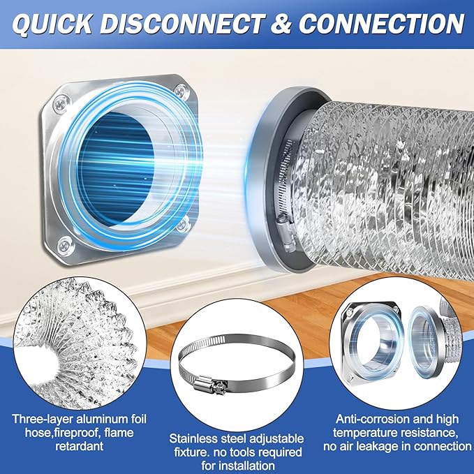 DVC-180 Magnetic Dryer Vent Connector Kit - 4 Inch Quick Connect Dryer Hose Coupling with 3.3ft Flexible Duct & 2 Clamps - Strong Self-Aligning Airtight Seal for Easy Cleaning & Tight Spaces