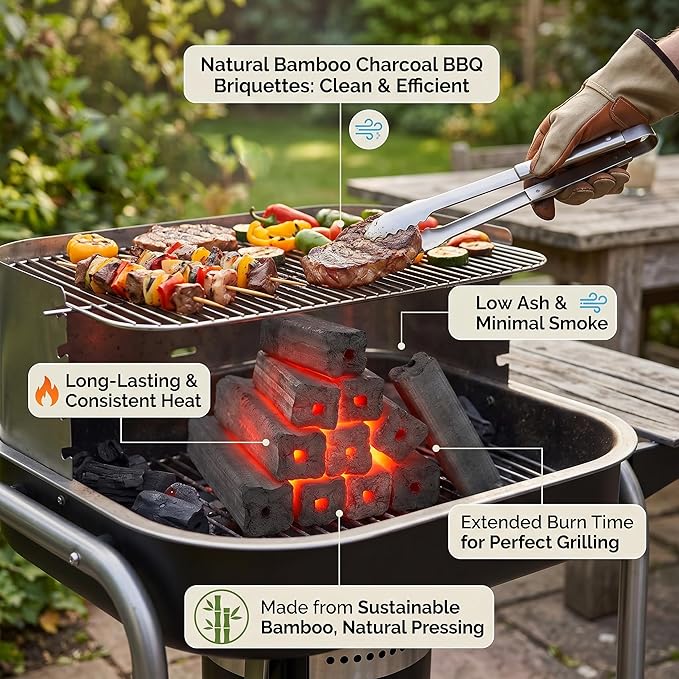 16 lb x 2 Pack Bamboo Charcoal Briquettes for Grilling & Smoking, Long Burn Low Ash, Smokeless BBQ Charcoal