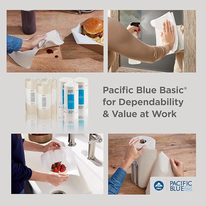 Georgia-Pacific Pacific Blue Basic 2-Ply Recycled Perforated Paper Roll Towel (Previously Branded Envision) By GP PRO (Georgia-Pacific), Brown, 28290, 250 Sheets Per Roll, 12 Rolls Per Case