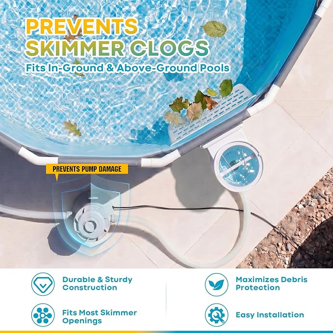 Aurelema Pool Skimmer Guard, Anti-Rust Skimmer Cover with Ultra Fine Mesh, Keeps Pool Pump and Filter from Leaves and Debris, Skimmers Saver for In-Ground and Above-Ground Pools Skimmers