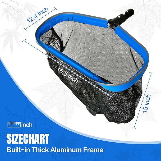 joyhalo Pool Skimmer Net with Pole,Upgraded Extra Wide Scoop Edge, Swimming Leaf Rake with 2.5FT-10FT Adjustable Aluminum Pole for Cleaning Leaves, Debris