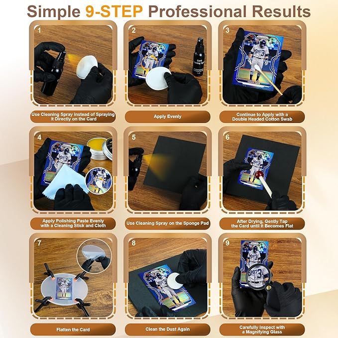 17-in-1 Card Cleaning Kit, Card Care Polishing Restoration with Plastic Case, Trading Card Cleaning with Polishing Cream and Cleaning Spray, Suitable for PSA Rated Card Care & Flatten Edges (12.1")