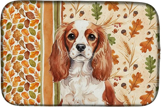 Caroline's Treasures Blenheim English Toy Spaniel Heirloom Fall Dish Drying Mat Absorbent Dish Drying Mat Pad for Kitchen Counter Dish Drainer Mat for Countertop, 14 x 21", Multicolor