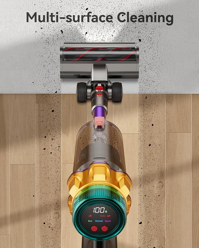 Cordless Vacuum Cleaner, 50kPa, 65 Minutes XL, Vacuum Cleaner with Tangle Brush, LED Display, Freestanding, Cordless Vacuum Cleaner for Parquet, Carpet, Pet Hair, Purple