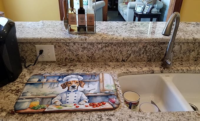 Caroline's Treasures DAC6188DDM American Foxhound The Chef Dish Drying Mat Absorbent Dish Drying Mat Pad for Kitchen Counter Dish Drainer Mat for Countertop, 14 x 21", Multicolor