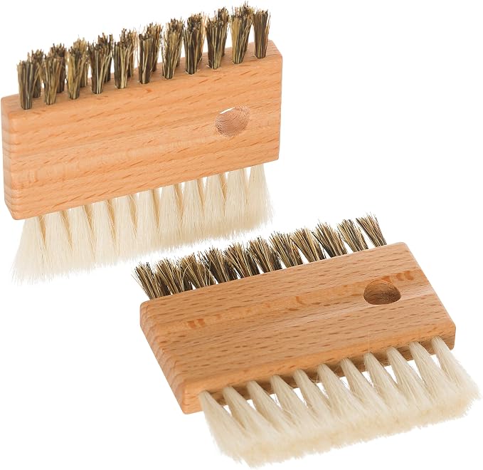 Redecker Goat Hair and Boar Bristle Keyboard Brush, Set of 2, Slim Dual-Sided Brush Cleans Screens and Between Keys, 3-inches, Made in Germany