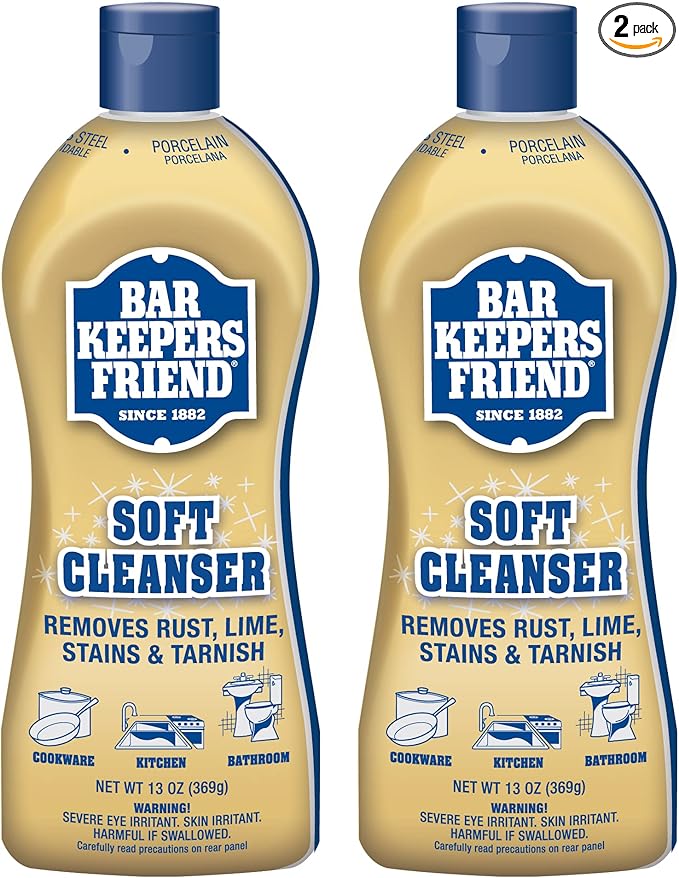 Bar Keepers Friend Soft Cleanser Liquid, 13 oz x 2, Multipurpose Surface Cleaner, Soap Scum & Grease from Stainless Steel & More