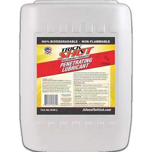 Trick Shot - 3-in-1 Penetrating Lubricant Oil - Biobased Food Grade Industrial Oil for Parts, Rust and Corrosion Remover, Anti-Seize Lubricant Protects Metal Surfaces, Degreases & Cleans - 5-Gallon