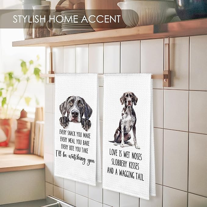 German Shorthaired Pointer Kitchen Towel Gifts Decorative Set of 2, GSP Dog Dish Towels Tea Towels, German Short Haired Dog Waffle Weave Microfiber Hand Towel for Kitchen Bathroom Decor 16x24