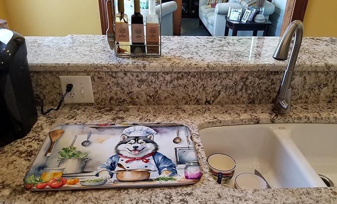 Caroline's Treasures DAC6184DDM Alaskan Malamute The Chef Dish Drying Mat Absorbent Dish Drying Mat Pad for Kitchen Counter Dish Drainer Mat for Countertop, 14 x 21", Multicolor