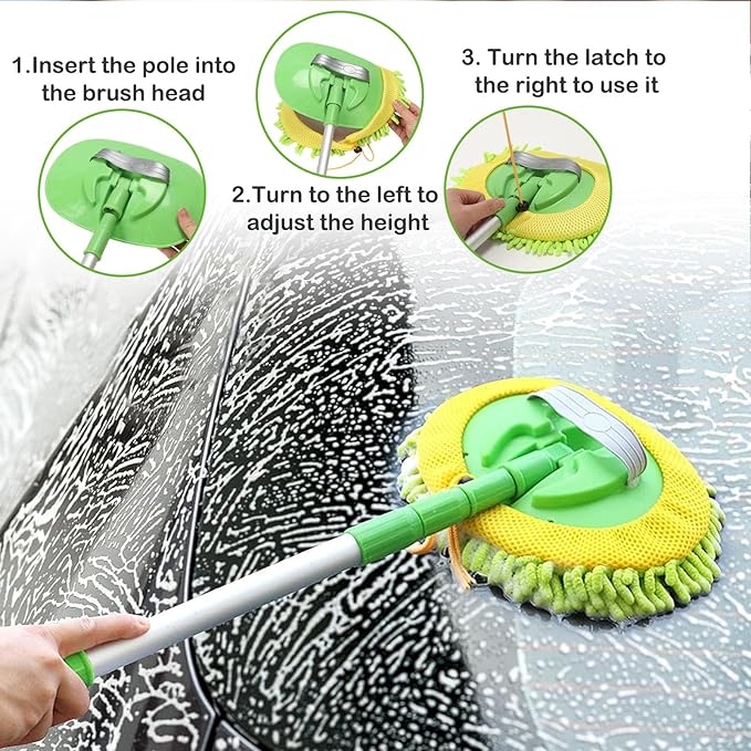 Car Wash Brush Kit - 20-in-1 Car Cleaning Tools with Long Handle, Replacement Brush Heads, Storage Bag for Truck, RV, SUV & Car Detailing