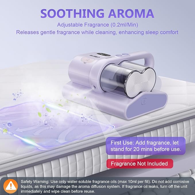 Mattress Vacuum Cleaner, 16KPa Suction, 14000RPM Tapping, 253.7nm UV-C Dual Optical Sensors, 400W Bed & Couch Vacuum, Dual Brushroll, Smart Dust Sensor, HEPA Filtration for Sofa Crib Carpet