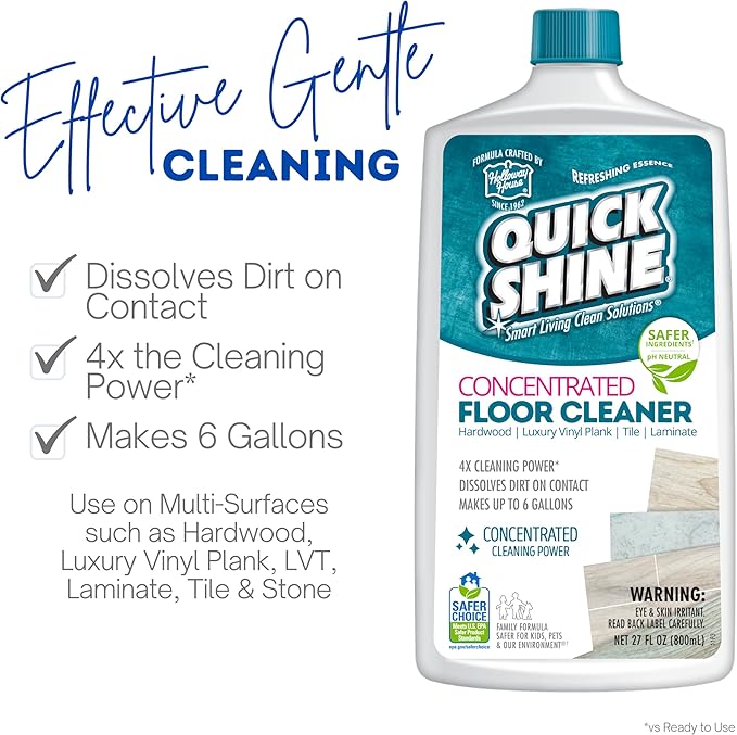 Quick Shine Multi Surface Concentrated Floor Cleaner 27oz, 6Pk | Use on Hardwood, Laminate, Luxury Vinyl Plank LVT, Tile & Stone | Dirt Dissolving & Powerful Cleaning | Each Bottle