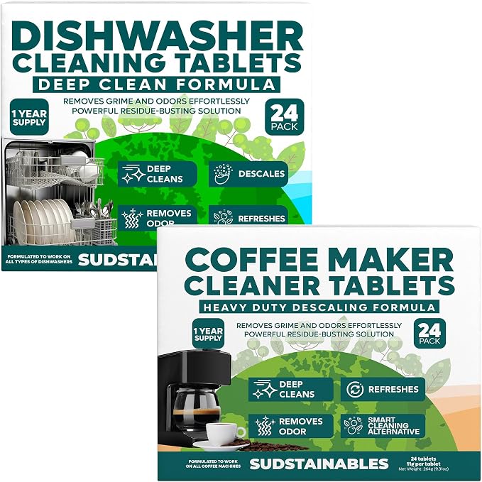 Sudstainables Coffee Maker Cleaner and Dishwasher Cleaner tablets bundle