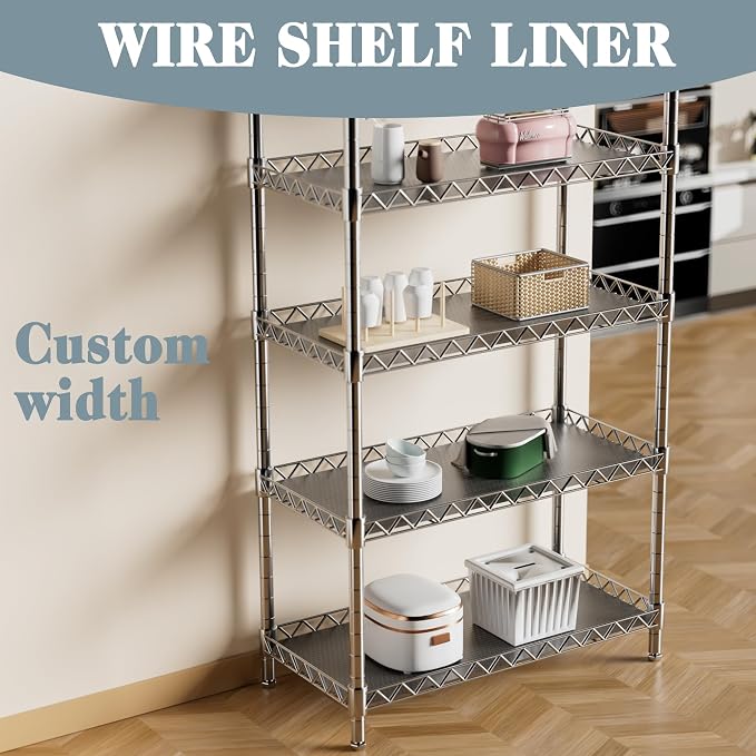 FLPMIX Thick Shelf Liner 12 inch Wide: Standard Size (12 by 197 Inch) Pantry Shelf Liner for Wire Shelves - Waterproof Heavy Duty Easy to Cut Plastic Kitchen Drawer Liner - Transparent Grey