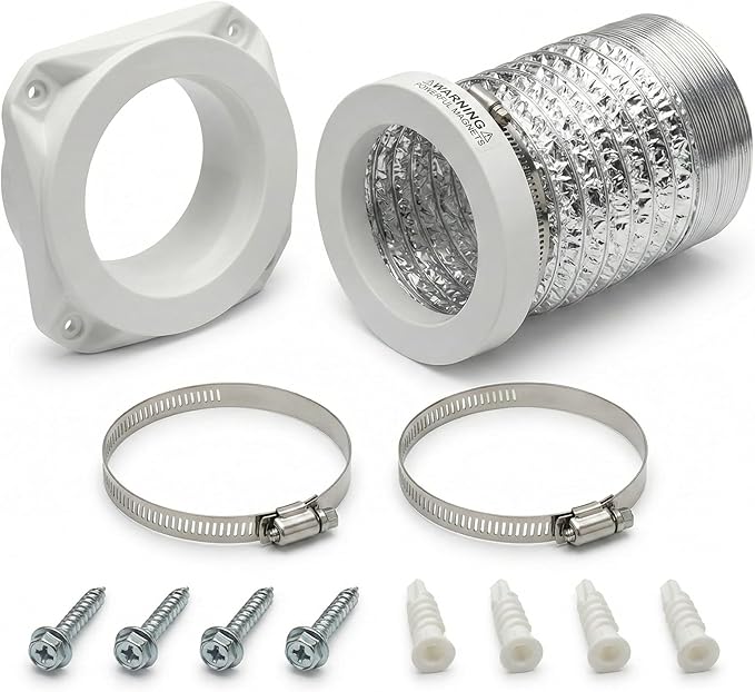 Magnetic Dryer Vent Kit for Tight Spaces - Self-Aligning Mag-Snap Connector, Heat Resistant & Flame Retardant ABS, Airtight Seal, Includes 4" x 2.6ft Flexible Duct & Clamps