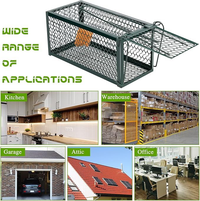 Qualirey 2 Pcs Humane Rat Trap Chipmunk Rodent Mouse Squirrel Trap 9.1 x 4.5 x 4.5 Inches Live Animal Mouse Voles Hamsters Live Cage Rat Cage for Mice Easy to Catch and Release (Green)