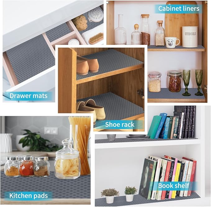 Bloss Shelf Liner, Liner for Shelves/Refrigerator Shelf Liners/Washable Fridge Liners/Roll Pack Shelf Liner Drawer Liner(Grey, Grid,18" x 78")