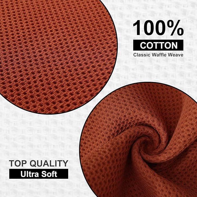 Kitinjoy 100% Cotton Kitchen Dish Cloths (12 X 12 Inches, Rust), 6 Pack Waffle Weave Ultra Soft Absorbent Dish Towels for Drying Dishes Quick Drying Kitchen Towels Dish Rags