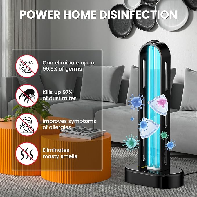 2 Pack UV Light Sanitizer, Ultraviolet Lamp with Remote Control for Bed Bugs and Dust Mites, Home Disinfection Device UV Lamp for Home, Room & Kitchen, Ultraviolet Light with 3 Speed Timings