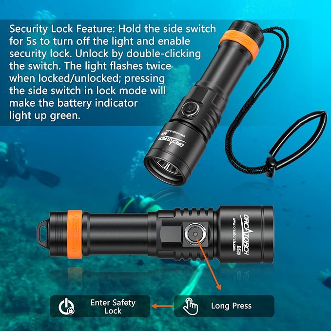 ORCATORCH D530 Dive Light 1500 Lumens SOS Signal Scuba Diving Flashlight, 7° Super Focus Beam, 3 Modes, IP68 Waterproof, 150M Underwater Torch for Night, Cave & Technical Diving (Upgraded)