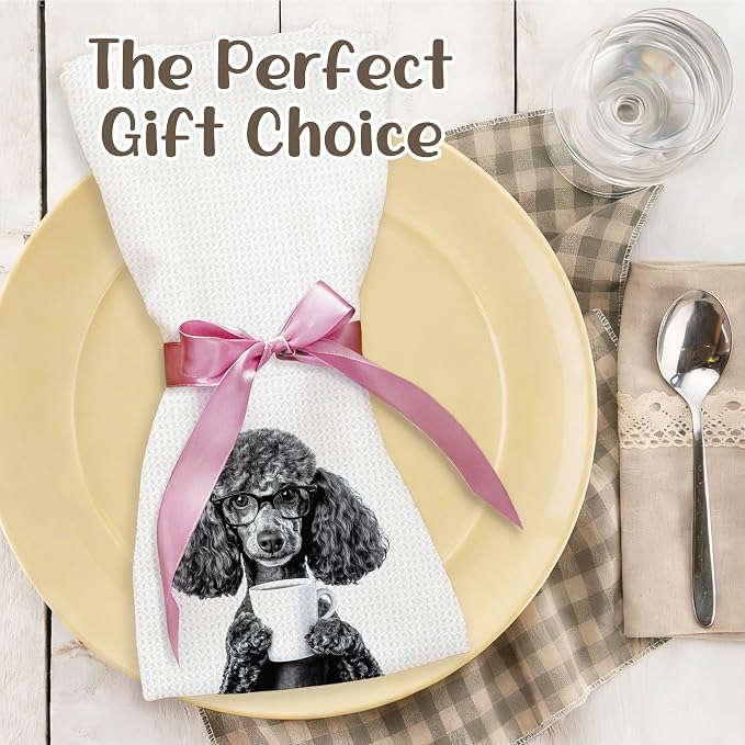 Funny Poodle Kitchen Towels, Dog Kitchen Accessories, Dog Chef Gifts for Women Decorative Hand Towels for Kitchen Decor, Coffee Lovers Gifts Dish Tea Towel, 16x24 Inch
