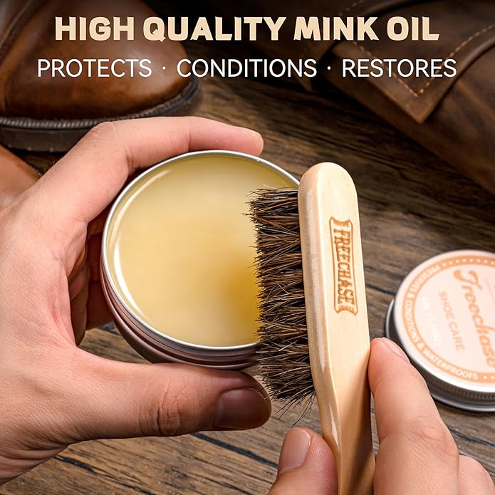 CUTEUP Leather Boot Care Kit – Mink Oil, Saddle Soap for Leather, Shoe Brush, Waterproof Wax, Leather Cleaner and Conditioner
