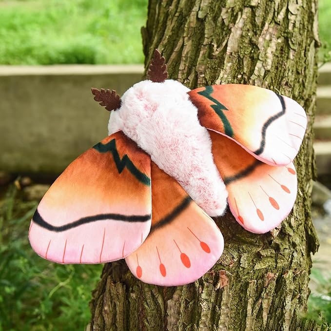 Cute Rosy Maple Moth Plush Toy, Rosy Maple Moth Stuffed Animals 11in, Handmade Pink Big Mothman Insect Plushie Model Toy, Unique Plush Gift Collection for Kids
