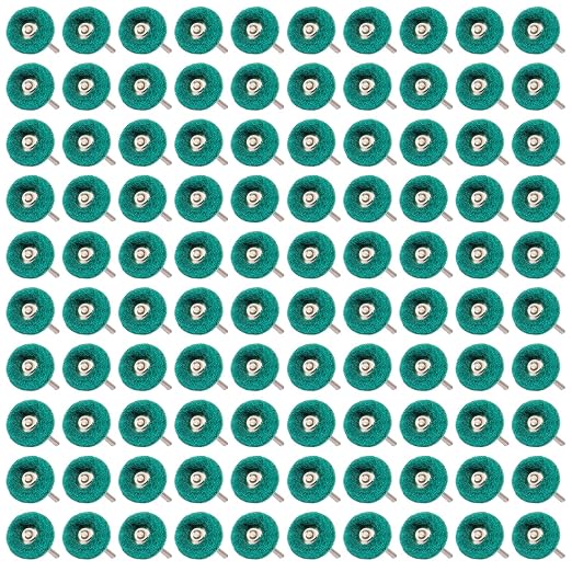 100 PCS Abrasive Buffing Wheels,1 Inch Buffing Polishing Wheel Set for Rotary Tool Accessorie 1/8'' (3mm) Shank, Green 150 Grits for Metal,Wood, Rust Removal