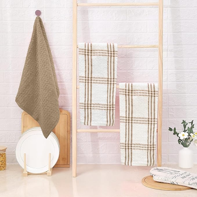 DAN RIVER Premium Tan Kitchen Towels - [Pack of 6] 100% Cotton (16x 26 Inches) -Super Soft, Highly Absorbent Hand Towels, Quick Dry, Dish Towels, Tea and Bar Towels Set