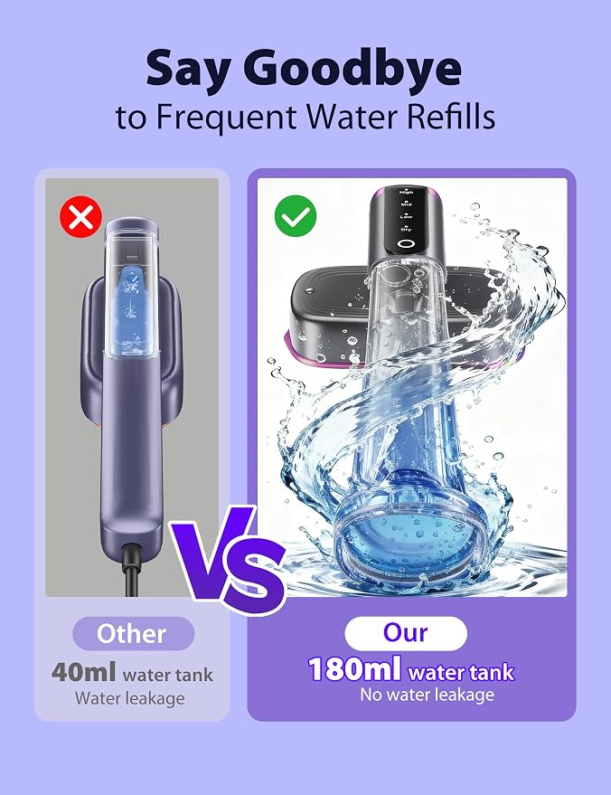 Steamer for Clothes Portable Handheld Garment Steamer,15s Fast Heat-up,Steamer Ironing Gloves,35 Minutes of Continuous Ironing for Travel and Home(Gray + Purple) | Compact 15s heat-up, 180ml tank, 35min powerful steam, 4 Modes , includes gloves,Quick w...