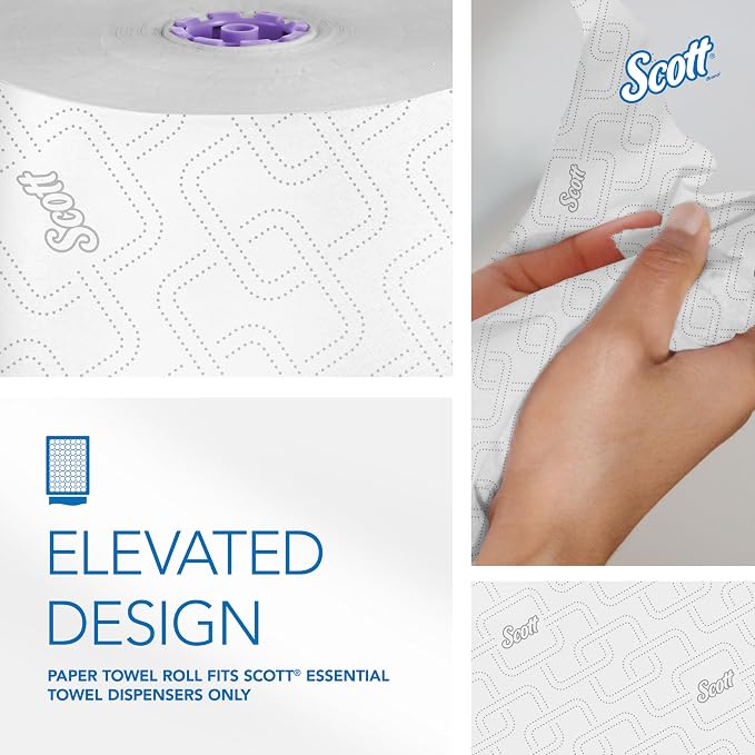 Scott Professional High-Capacity Hard Roll Paper Towels, Bulk (02001), Hardwound, Elevated Design, Absorbency Pockets, White, for ScottBrand Purple Core Dispensers (6 Rolls at 950' Each, 5,700'/Case)