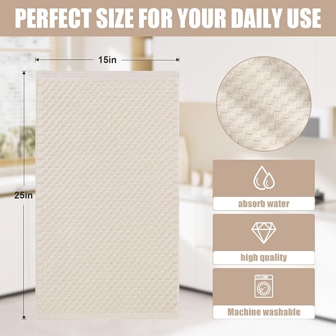 Homaxy 100% Cotton Terry Kitchen Towels(15" x 25", 8 Pack), Soft and Super Absorbent Dish Towels, 380 GSM Reusable Tea Towel with Hanging Loop, Pineapple Grid Designed, Beige