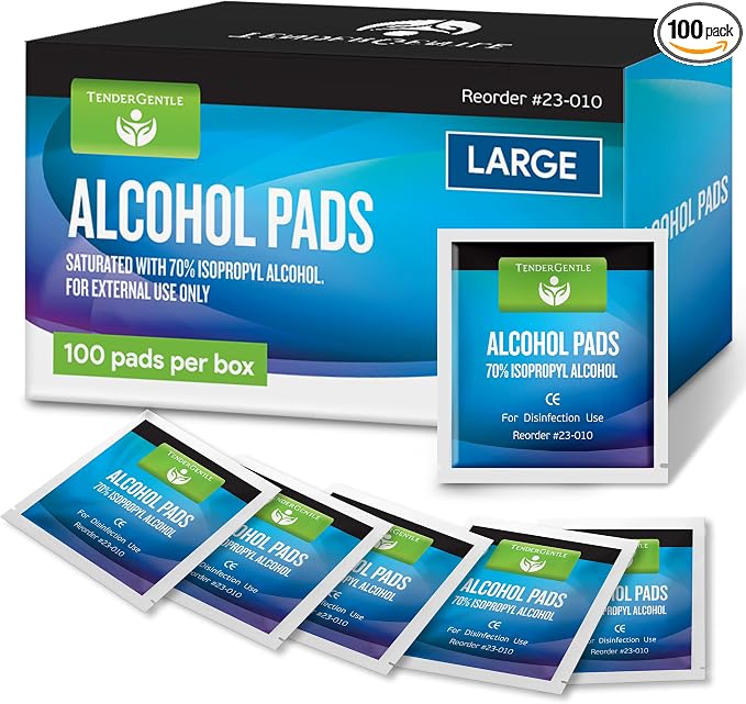 Alcohol Wipes Individually Wrapped - 100 Sterile Alcohol Prep Pads with 70% Isopropyl - Skin Prep Swabs for First Aid, Injections, Nails, and Medical Use - Large, White, Unscented