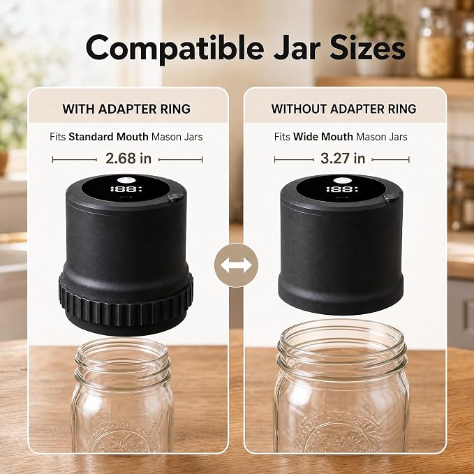Mason Jar Vacuum Sealer Kit for Wide & Regular Mouth Jars, Black