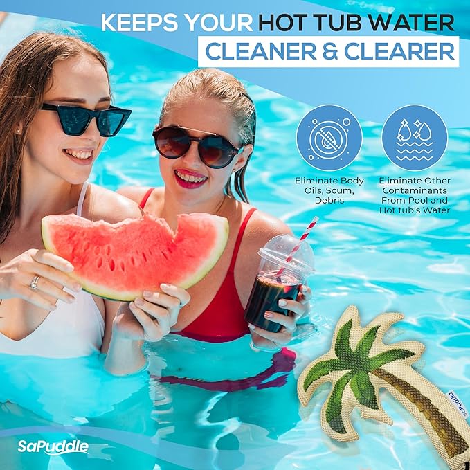 Premium Pack of 2 Hot Tub Scum Absorber for Swimming Pools with 150 Water Test Strips - Pool Scum Absorber for Spa Hot Tubs - Washable Scum and Oil Absorbing Sponges for Pools Sponge Oil Absorber