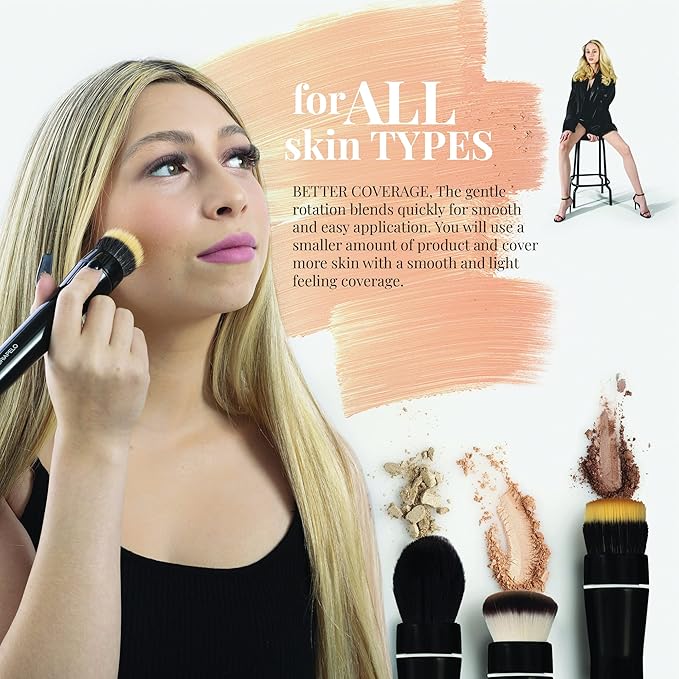 Electric Makeup Brush - Makeup Brushes Set Professional with 5 Interchangeable Heads – 360-Degree Rotating Makeup Brush – Flawless Application – Natural Finish Foundation Powder Brush