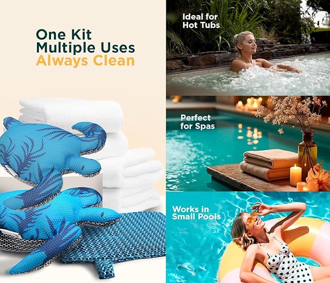 Hot Tub Scum Absorber Turtle, Scum Sponge for Hot Tub & Spa – Floating Hot Tub Scum Sponge Soaks Up Oils, Must Have Hot Tub Accessories, Keeps Spa Water Clean & Clear
