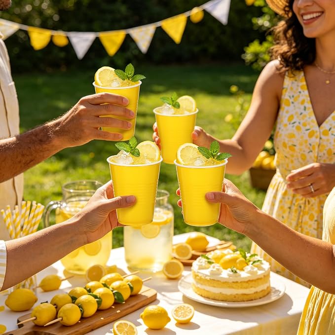 Kochorie 50 Pack Yellow Disposable Plastic Cups 12 Ounce Drinking Party Cups Bulk Party Cup for Summer Graduation Birthday Tropical Parties, Outdoor Barbecues Picnics Events