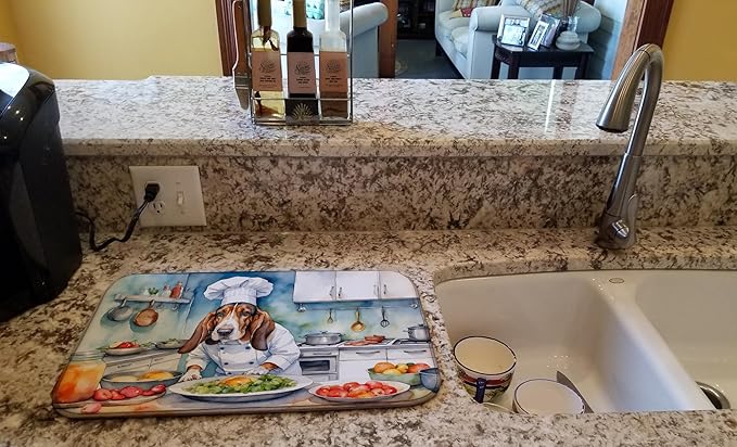 Caroline's Treasures DAC6196DDM Basset Hound The Chef Dish Drying Mat Absorbent Dish Drying Mat Pad for Kitchen Counter Dish Drainer Mat for Countertop, 14 x 21", Multicolor