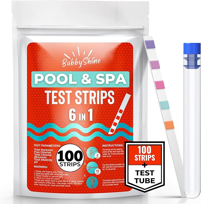 BubbyShine Hot Tub Scum Absorber 2 Pack + 100 Pack 6in1 Test Strips