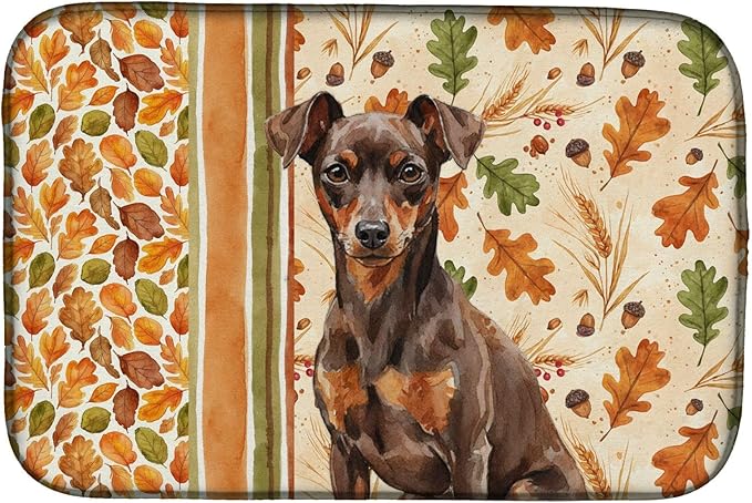 Caroline's Treasures Chocolate and Rust Miniature Pinscher Min Pin Heirloom Fall Dish Drying Mat Absorbent Dish Drying Mat Pad for Kitchen Counter Dish Drainer Mat for Countertop, 14 x 21", Multicolor