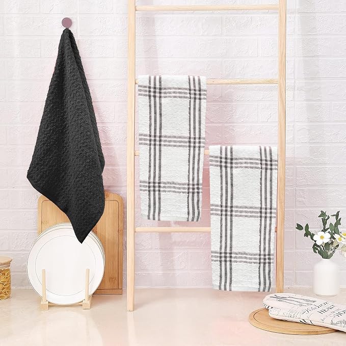 DAN RIVER Premium Black Kitchen Towels - [Pack of 6] 100% Cotton (16x 26 Inches) -Super Soft, Highly Absorbent Hand Towels, Quick Dry, Dish Towels, Tea and Bar Towels Set