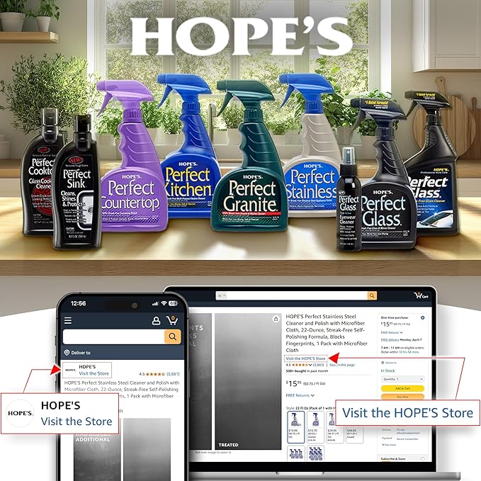 HOPE'S Perfect Quartz Countertop Cleaner, No Hazy Residue, Streak-Free, Safe on Food Contact Surfaces, Fragrance-Free, Sunscreen-Free, Counter Cleaner for All Brands of Quartz, 23 Fl Oz, Pack of 1