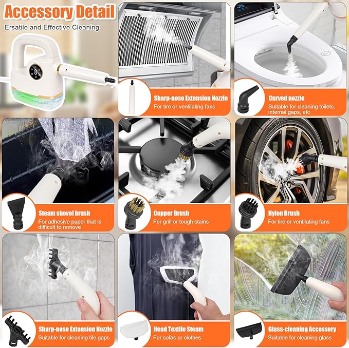 STEAM CLEANER Handheld [One Click Clean] Steamer for Cleaning 10-in-1 High Pressure Steam Cleaner for Home/Car Detailings/Fabric etc. Separate Design|Digital Display|Two Cleaning Methods