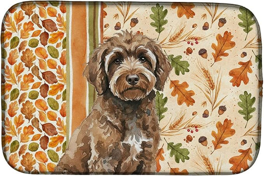 Caroline's Treasures Brown Portuguese Water Dog Heirloom Fall Dish Drying Mat Absorbent Dish Drying Mat Pad for Kitchen Counter Dish Drainer Mat for Countertop, 14 x 21", Multicolor